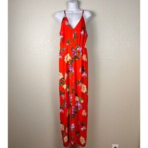 ASTR The Label‎ Jumpsuit Womens M Red Multi Floral Resortwear Tropical Vacation